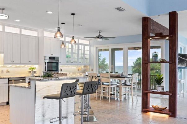 Dining room, Interior, Kitchen, Pendant Lights, Recessed Lighting, Stainless Steel Appliances, Water