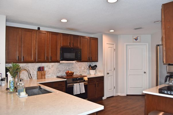 Interior, Kitchen, Recessed Lighting, Wood Texture Flooring
