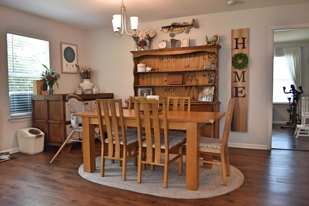 Dining room, Interior, Pendant Lights, Wood Texture Flooring