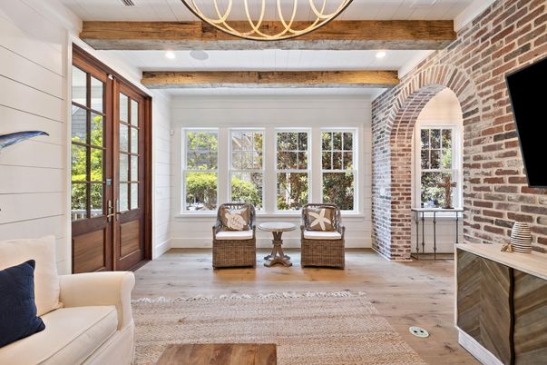 Interior, Recessed Lighting, Stone Walls, Wooden Beams, Wood Texture Flooring