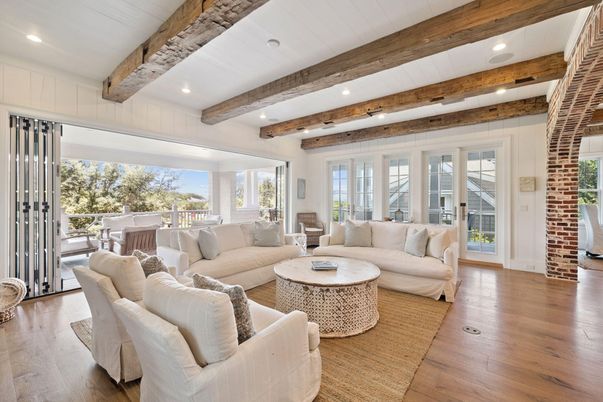 Interior, Living room, Recessed Lighting, Stone Walls, Wooden Beams, Wood Texture Flooring
