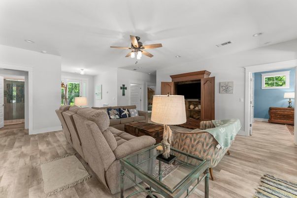 Interior, Living room, Recessed Lighting, Wood Texture Flooring