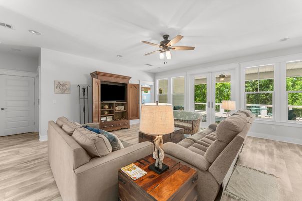 Interior, Living room, Recessed Lighting, Wood Texture Flooring