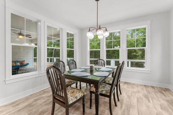 Dining room, Interior, Pendant Lights, Wood Texture Flooring