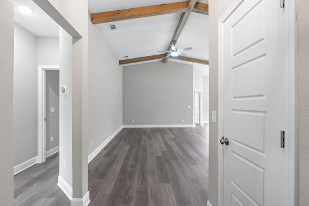 Empty room, Interior, Recessed Lighting, Wooden Beams, Wood Texture Flooring