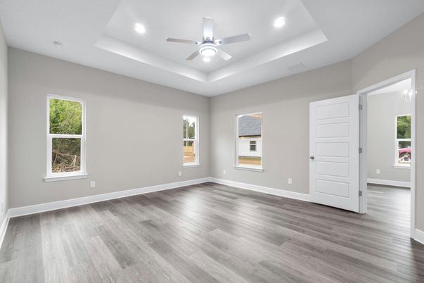 Empty room, Interior, Recessed Lighting, Wood Texture Flooring