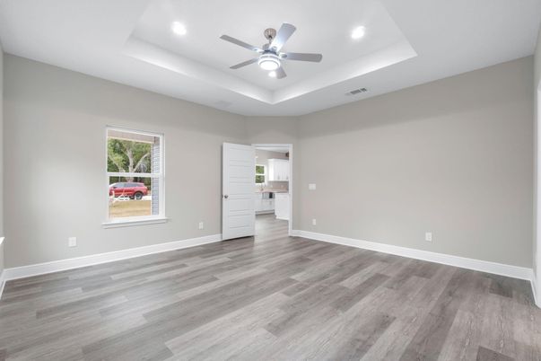 Empty room, Interior, Recessed Lighting, Wood Texture Flooring