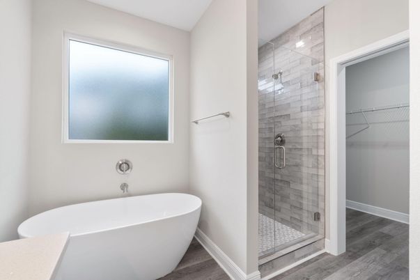 Bathroom, Free Standing Baths, Glass Shower, Interior, Recessed Lighting, Walk-in Closets, Wood Texture Flooring