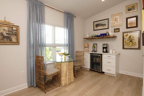 Dining room, Interior, Recessed Lighting, Wood Texture Flooring