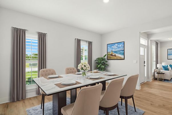 Dining room, Interior, Recessed Lighting, Wood Texture Flooring