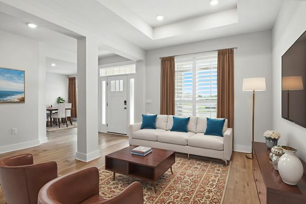 Dining room, Interior, Living room, Recessed Lighting, Wood Texture Flooring