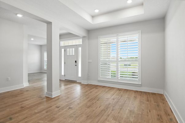 Empty room, Interior, Recessed Lighting, Wood Texture Flooring