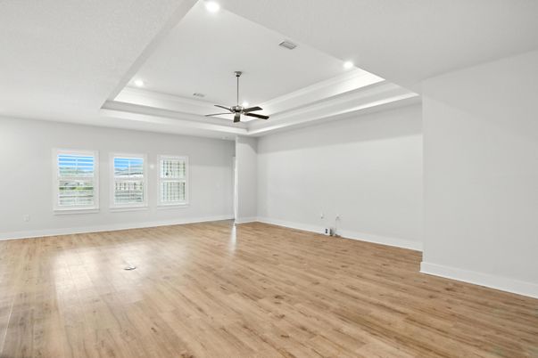 Empty room, Interior, Recessed Lighting, Wood Texture Flooring