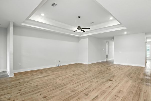 Empty room, Interior, Recessed Lighting, Wood Texture Flooring