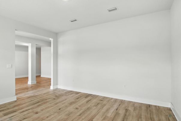 Empty room, Interior, Recessed Lighting, Wood Texture Flooring