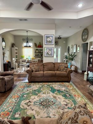 Dining room, Interior, Living room, Pendant Lights, Recessed Lighting, Wood Texture Flooring