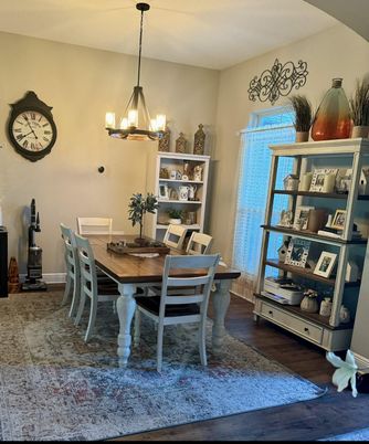 Dining room, Interior, Pendant Lights, Wood Texture Flooring