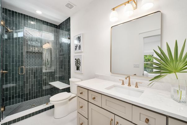 Bathroom, Glass Shower, Interior, Recessed Lighting