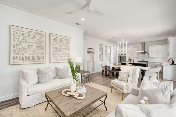 Dining room, Interior, Kitchen, Living room, Pendant Lights, Recessed Lighting, Stainless Steel Appliances, Wood Texture Flooring