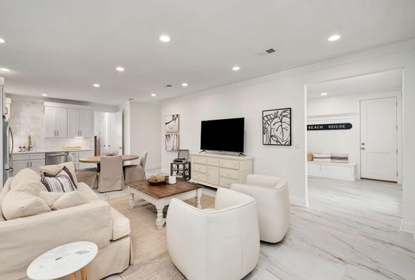 Dining room, Interior, Kitchen, Living room, Marble, Recessed Lighting