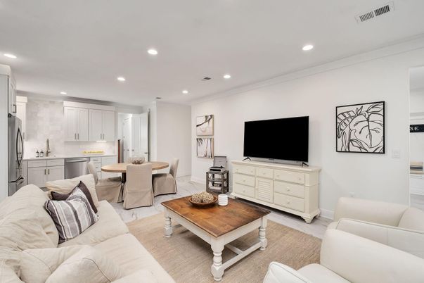 Dining room, Interior, Kitchen, Living room, Recessed Lighting, Stainless Steel Appliances