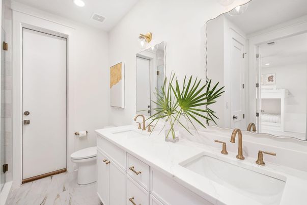 Bathroom, Dual Sink Vanities, Interior, Marble, Recessed Lighting