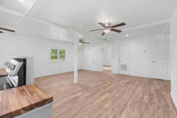 Empty room, Interior, Recessed Lighting, Wood Texture Flooring