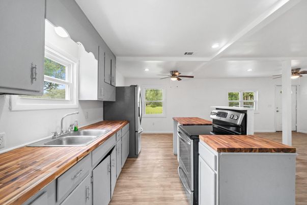 Interior, Kitchen, Recessed Lighting, Wood Texture Flooring