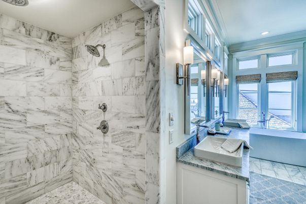 Bathroom, Interior, Marble, Marble Walls, Recessed Lighting