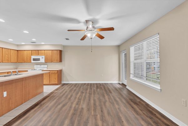 Interior, Kitchen, Recessed Lighting, Wood Texture Flooring