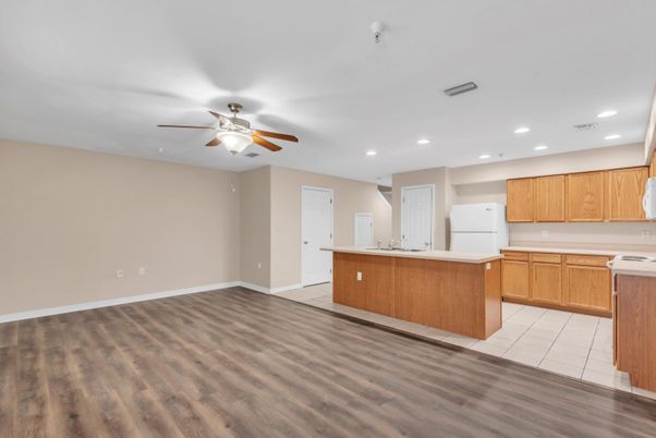 Interior, Kitchen, Recessed Lighting, Wood Texture Flooring