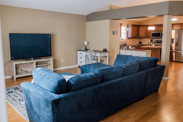 Interior, Kitchen, Living room, Pendant Lights, Stainless Steel Appliances, Wood Texture Flooring