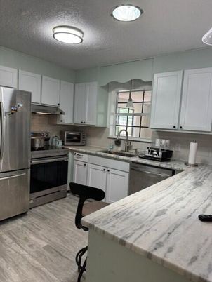 Interior, Kitchen, Stainless Steel Appliances, Wood Texture Flooring