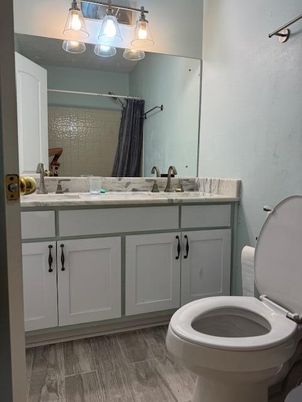 Bathroom, Dual Sink Vanities, Interior, Wood Texture Flooring