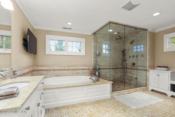 Bathroom, Glass Shower, Interior, Recessed Lighting