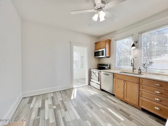 Interior, Kitchen, Stainless Steel Appliances, Wood Texture Flooring