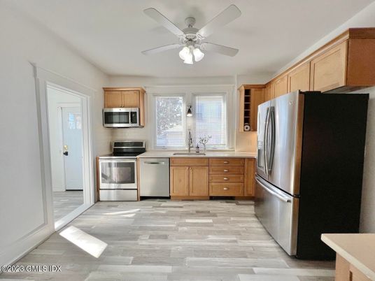 Interior, Kitchen, Stainless Steel Appliances, Wood Texture Flooring