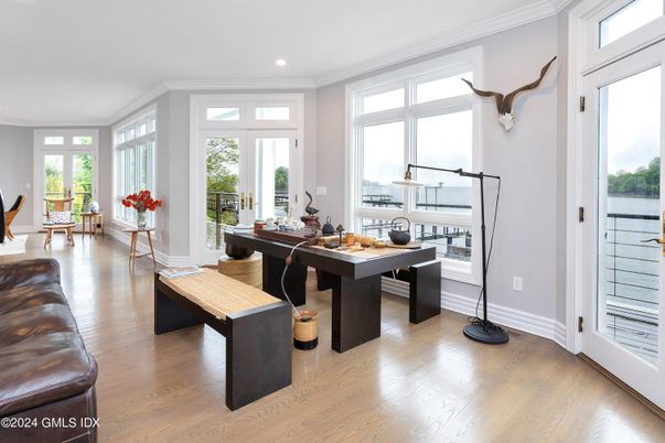 Dining room, Interior, Recessed Lighting, Wood Texture Flooring