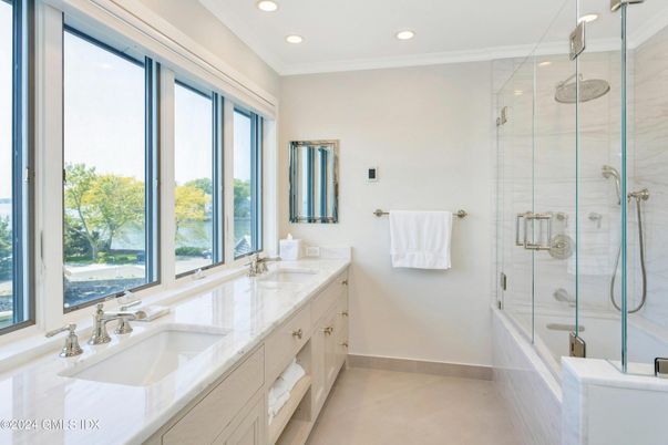 Bathroom, Dual Sink Vanities, Glass Shower, Interior, Recessed Lighting