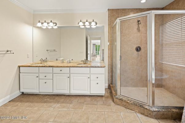 Bathroom, Dual Sink Vanities, Glass Shower, Interior, Recessed Lighting