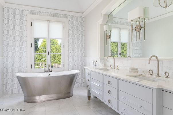 Bathroom, Dual Sink Vanities, Free Standing Baths, Interior, Marble