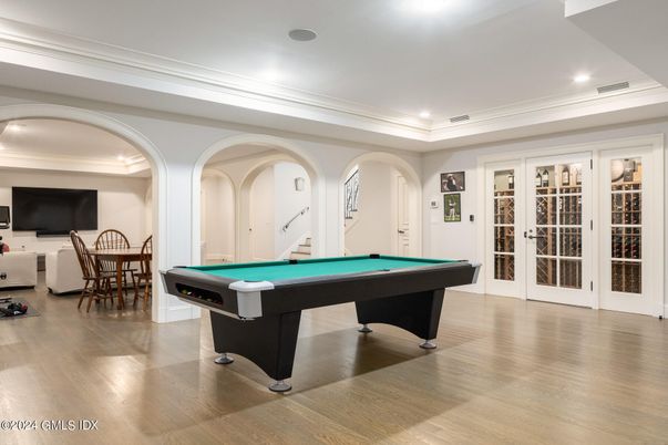 Billiard Table, Game Room, Interior, Recessed Lighting, Wood Texture Flooring