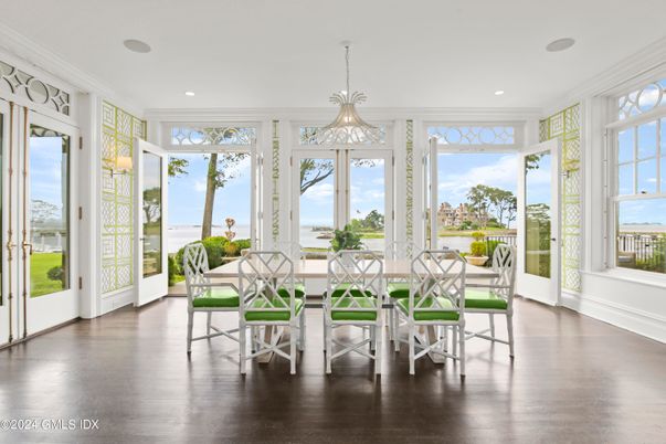 Dining room, Interior, Pendant Lights, Recessed Lighting, Sun Room, Wood Texture Flooring