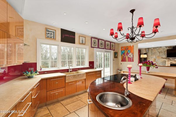Chandelier, Interior, Kitchen, Recessed Lighting, Stone Walls