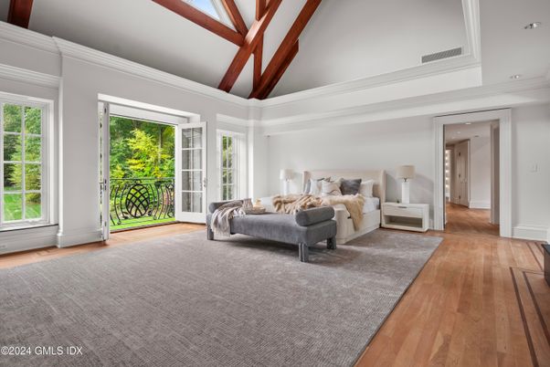 Bedroom, Interior, Recessed Lighting, Wooden Beams, Wood Texture Flooring