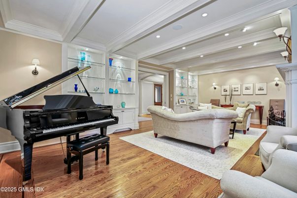 Interior, Living room, Piano, Recessed Lighting, Wood Texture Flooring