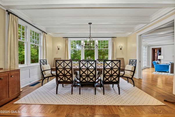 Dining room, Interior, Pendant Lights, Wood Texture Flooring