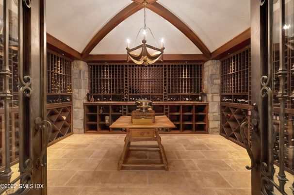 Chandelier, Interior, Pendant Lights, Wine Storage, Wooden Beams