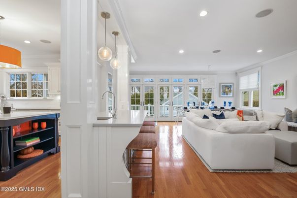 Interior, Kitchen, Living room, Pendant Lights, Recessed Lighting, Wood Texture Flooring