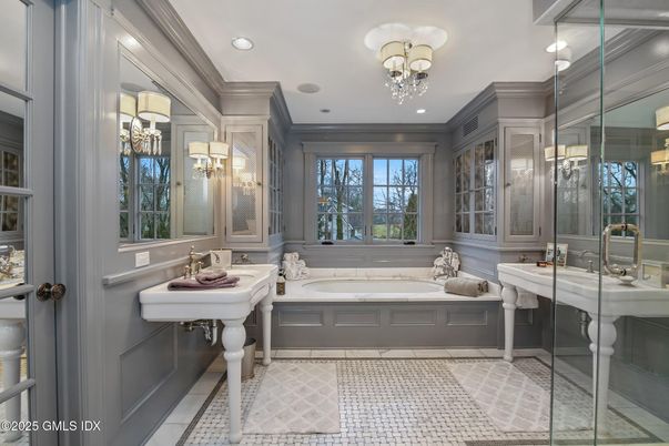 Bathroom, Dual Sink Vanities, Glass Shower, Interior, Recessed Lighting